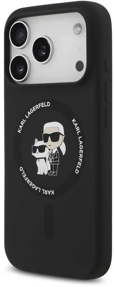 Dėklas Karl Lagerfeld Silicone Karl&Choupette Ring MagSafe skirtas iPhone 17 Pro Max juodos spalvos