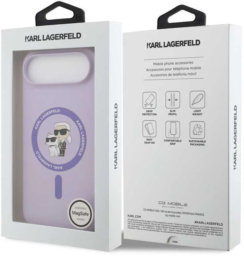 Karl Lagerfeld Liquid Silicone Karl and Choupette MagSafe dėklas skirtas Apple iPhone 17 Air Violetinė