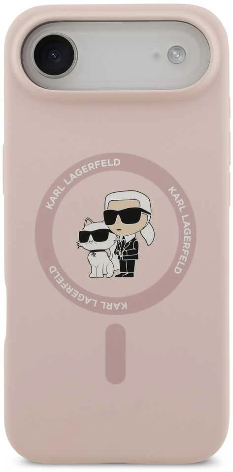 Karl Lagerfeld Liquid Silicone Karl and Choupette MagSafe dėklas skirtas Apple iPhone 17 Air rožinės spalvos