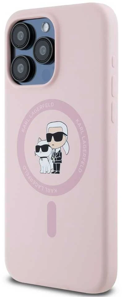 Karl Lagerfeld KLHMP15LSCMKCRHP iPhone 15 Pro 6.1″ rožinės spalvos kietas dėklas Silicone Karl & Choupette Mag