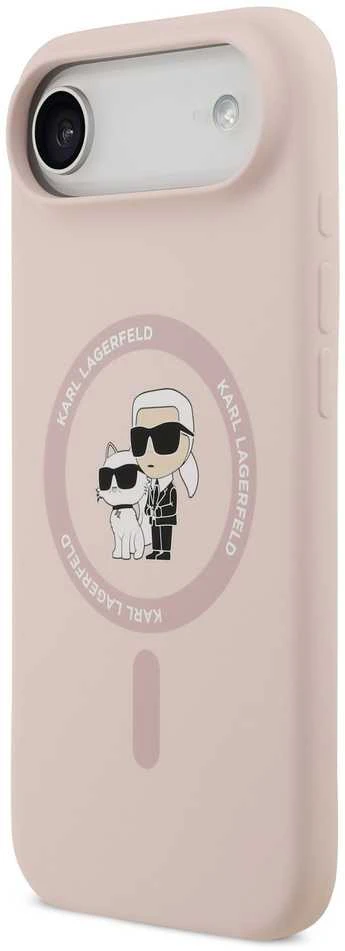 Karl Lagerfeld Liquid Silicone Karl and Choupette MagSafe dėklas skirtas Apple iPhone 17 Air rožinės spalvos