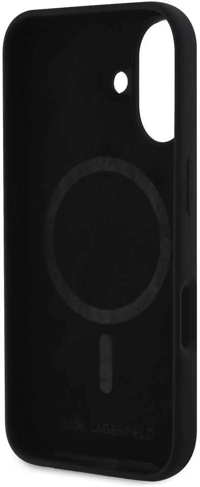 Karl Lagerfeld dėklas skirtas Apple iPhone 16 compatible with MagSafe KLHMP16SSKHPPLK (Sil KL Head Print) juodos spalvos