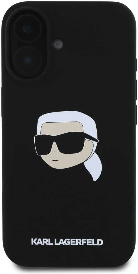 Karl Lagerfeld dėklas skirtas Apple iPhone 16 compatible with MagSafe KLHMP16SSKHPPLK (Sil KL Head Print) juodos spalvos