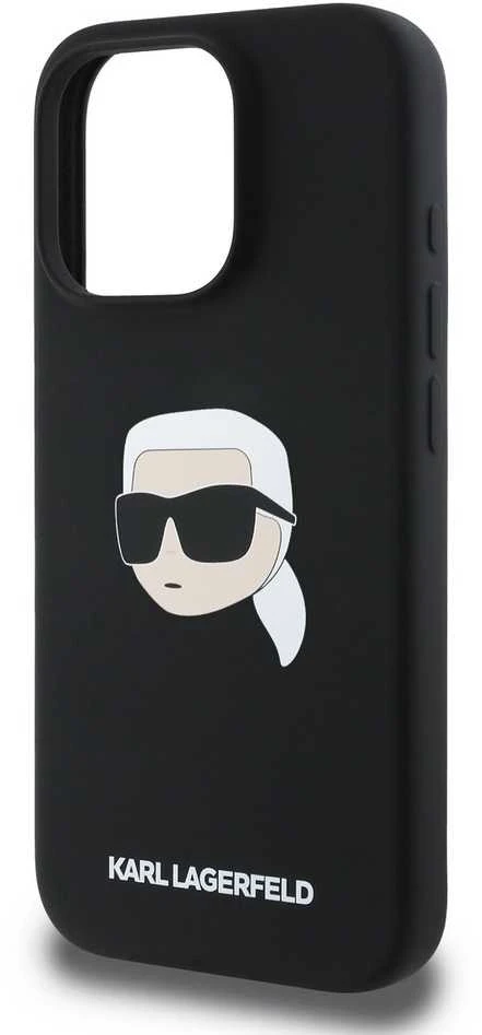 Karl Lagerfeld Liquid silikoninis Karl Head MagSafe Apple iPhone 16 Pro dėklas telefonui juodos spalvos