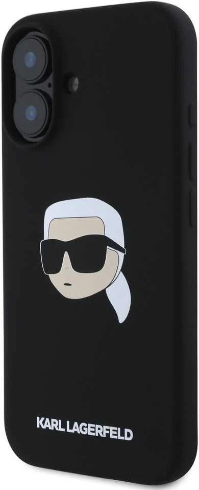 Karl Lagerfeld dėklas skirtas Apple iPhone 16 compatible with MagSafe KLHMP16SSKHPPLK (Sil KL Head Print) juodos spalvos