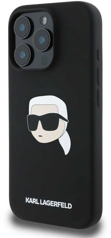 Karl Lagerfeld Liquid silikoninis Karl Head MagSafe Apple iPhone 16 Pro dėklas telefonui juodos spalvos