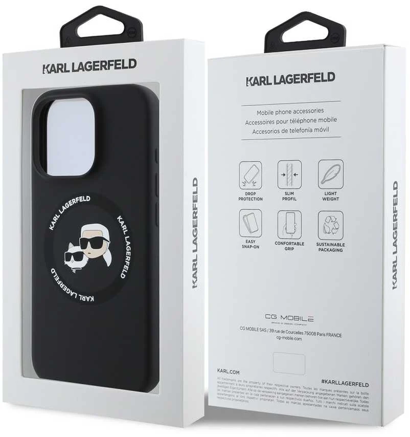 Karl Lagerfeld Liquid Silicone K&CH Heads MagSafe dėklas skirtas Apple iPhone 16 Pro Max juodos spalvos