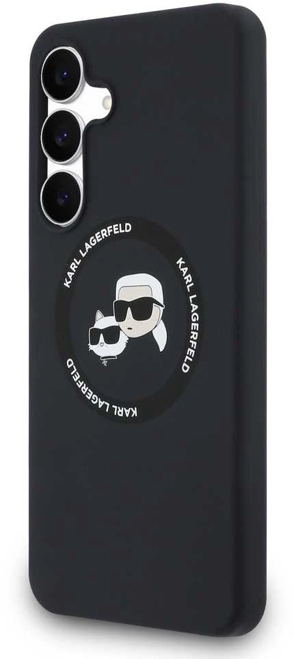 Dėklas Karl Lagerfeld Silicone Karl&Choupette Heads MagSafe skirtas Samsung Galaxy S25 FE juodos spalvos