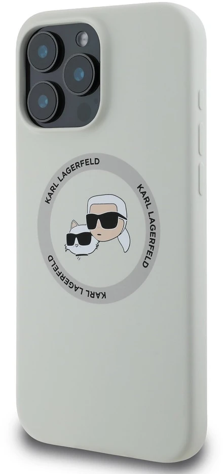 Dėklas Karl Lagerfeld Liquid silikoninis K&CH Heads MagSafe Apple iPhone 16 Pro rusvai gelsvas