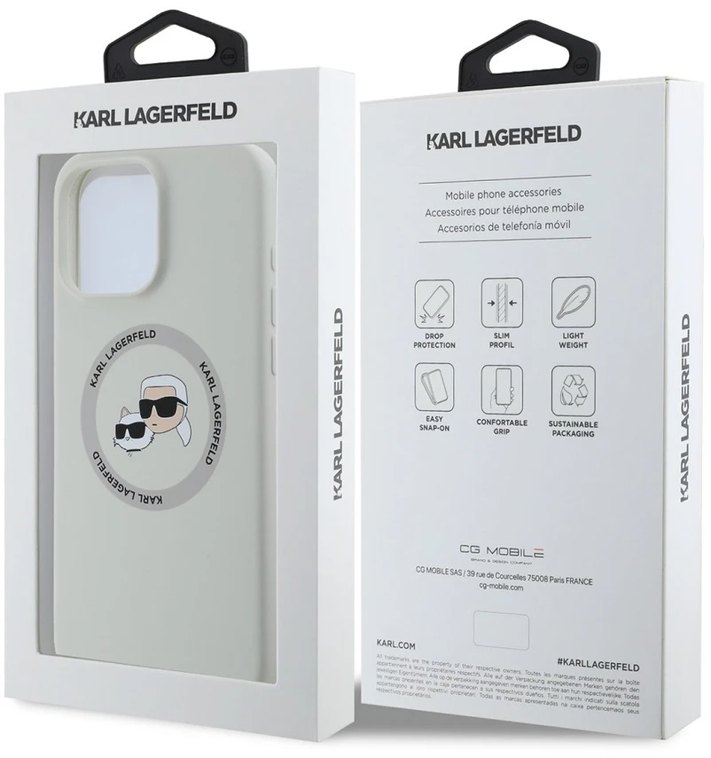 Dėklas Karl Lagerfeld Liquid silikoninis K&CH Heads MagSafe Apple iPhone 16 Pro rusvai gelsvas