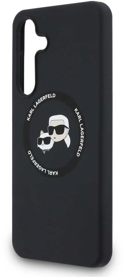 Dėklas Karl Lagerfeld Silicone Karl&Choupette Heads MagSafe skirtas Samsung Galaxy S25 FE juodos spalvos