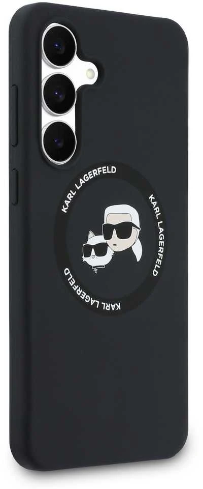 Dėklas Karl Lagerfeld Silicone Karl&Choupette Heads MagSafe skirtas Samsung Galaxy S25 FE juodos spalvos