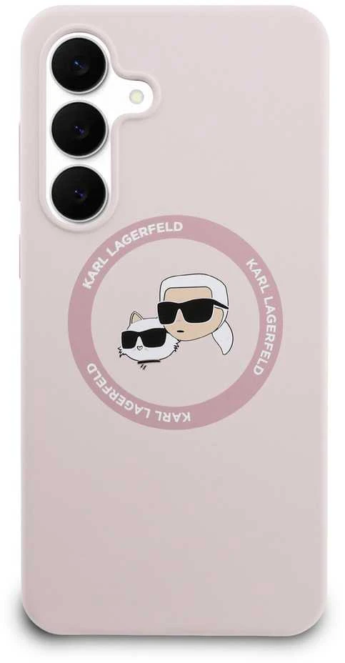 Dėklas Karl Lagerfeld Silicone Karl&Choupette Heads MagSafe skirtas Samsung Galaxy S25 FE rožinės spalvos