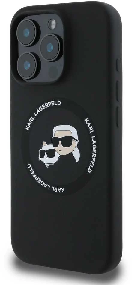 Karl Lagerfeld Liquid Silicone K&CH Heads MagSafe dėklas skirtas Apple iPhone 16 Pro Max juodos spalvos