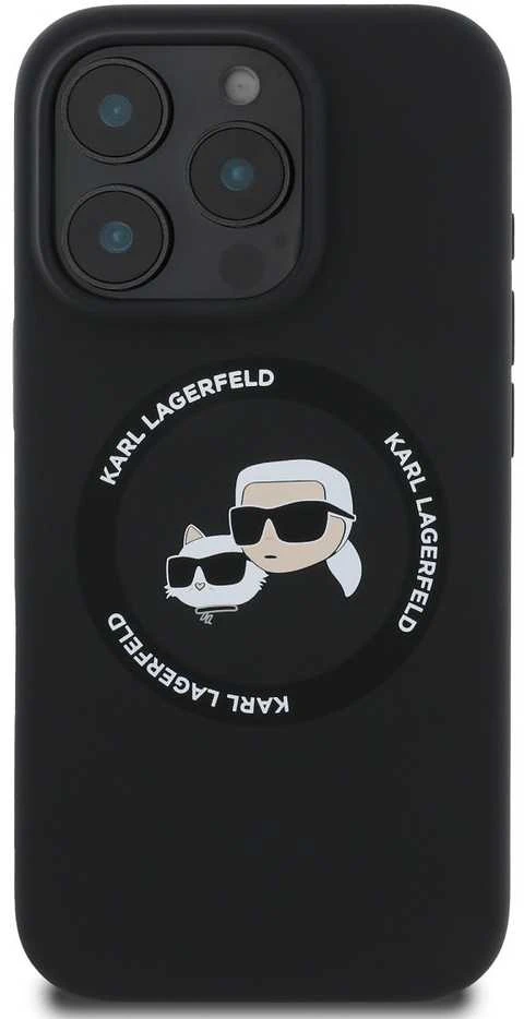 Karl Lagerfeld Liquid Silicone K&CH Heads MagSafe dėklas skirtas Apple iPhone 16 Pro Max juodos spalvos