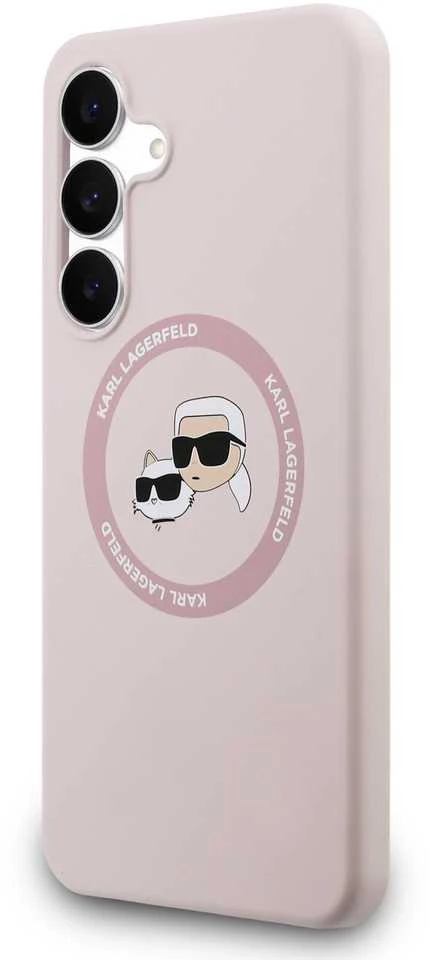 Dėklas Karl Lagerfeld Silicone Karl&Choupette Heads MagSafe skirtas Samsung Galaxy S25 FE rožinės spalvos