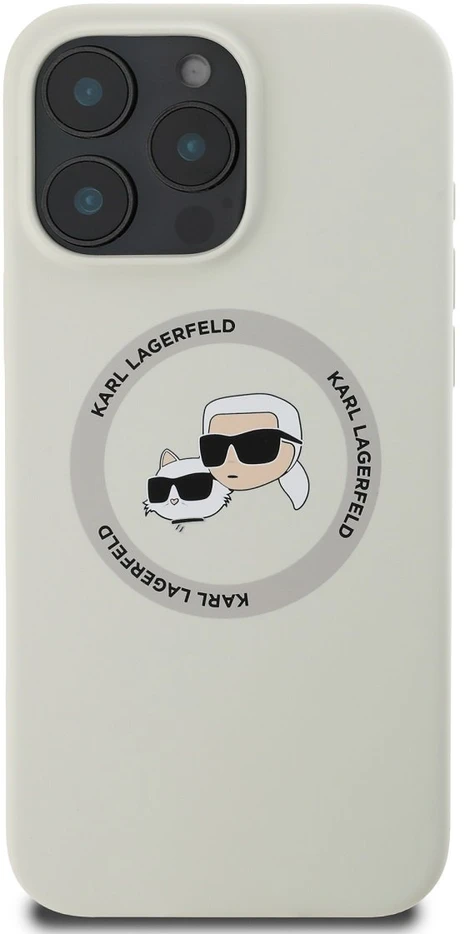 Dėklas Karl Lagerfeld Liquid silikoninis K&CH Heads MagSafe Apple iPhone 16 Pro rusvai gelsvas