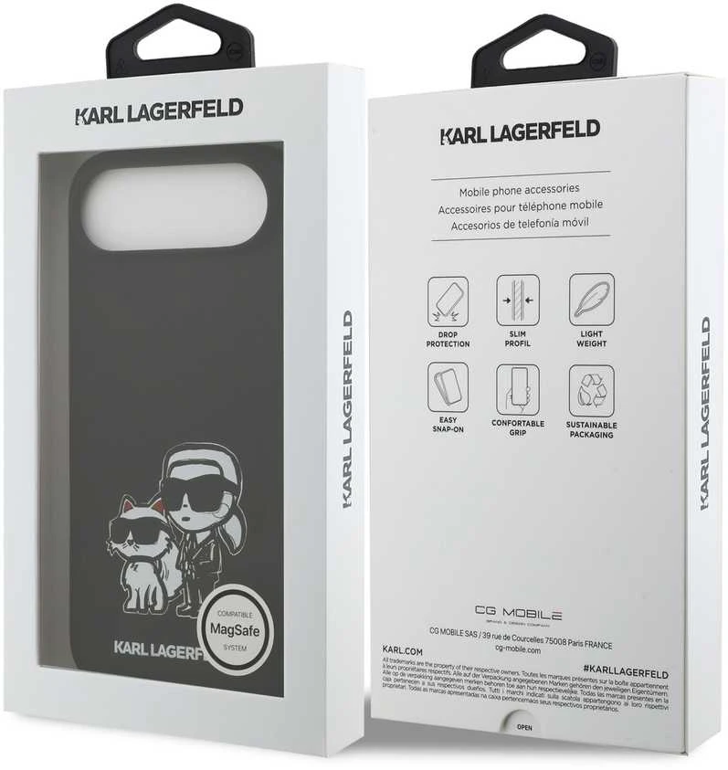 Karl Lagerfeld Liquid Silicone K&CH Sketch MagSafe dėklas skirtas Apple iPhone 17 Air juodos spalvos