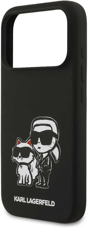 Karl Lagerfeld dėklas, skirtas IPHONE 17 Pro, suderinamas su MagSafe KLHMP17LSKCGRGOK (silikonas su K&C eskizu ir logotipu), juodas