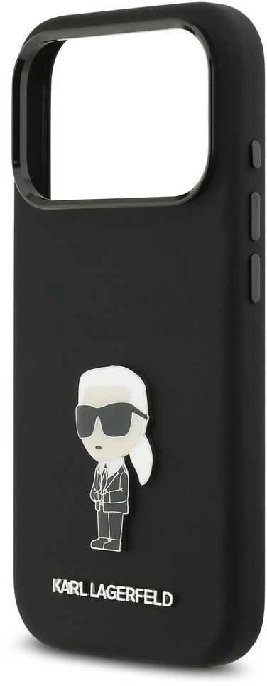Karl Lagerfeld Liquid Silicone Metal Ikonik dėklas skirtas Apple iPhone 17 Pro juodos spalvos