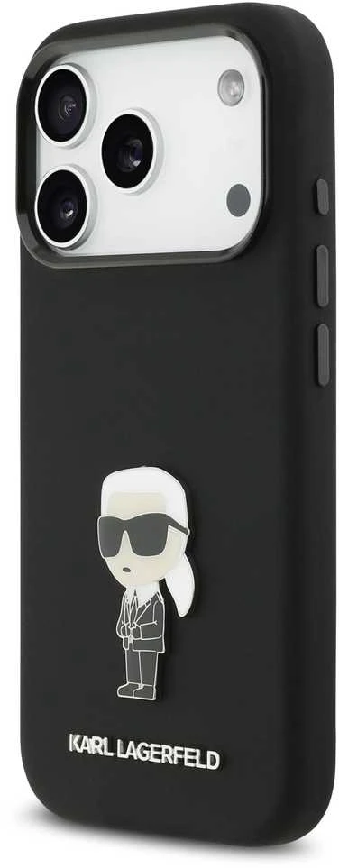 Karl Lagerfeld Liquid Silicone Metal Ikonik dėklas skirtas Apple iPhone 17 Pro juodos spalvos
