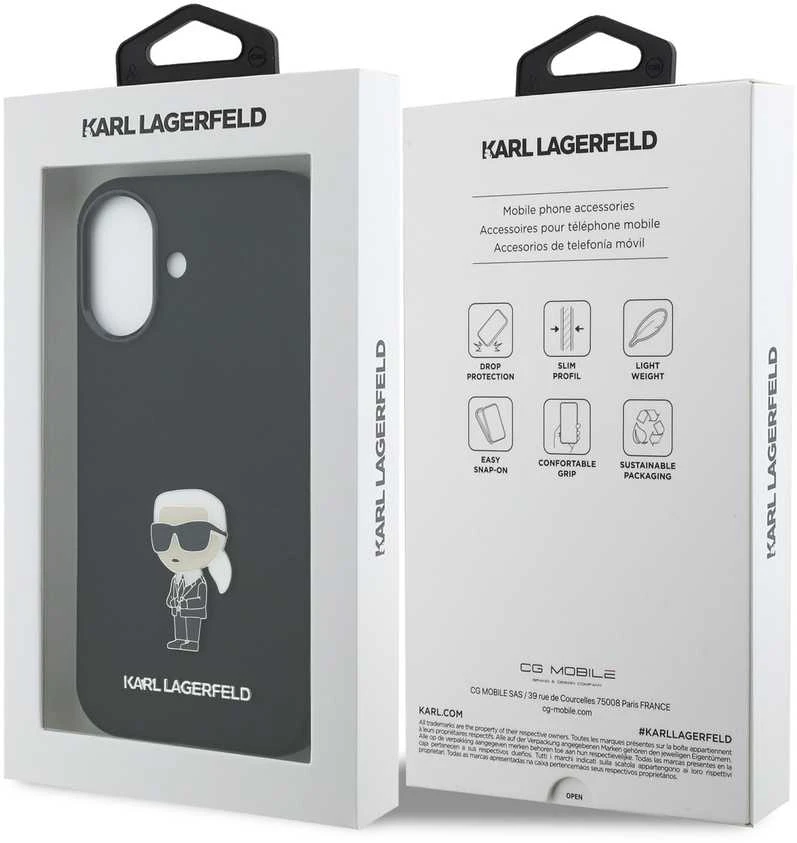 Karl Lagerfeld Liquid Silicone Metal Ikonik dėklas skirtas Apple iPhone 17 juodos spalvos