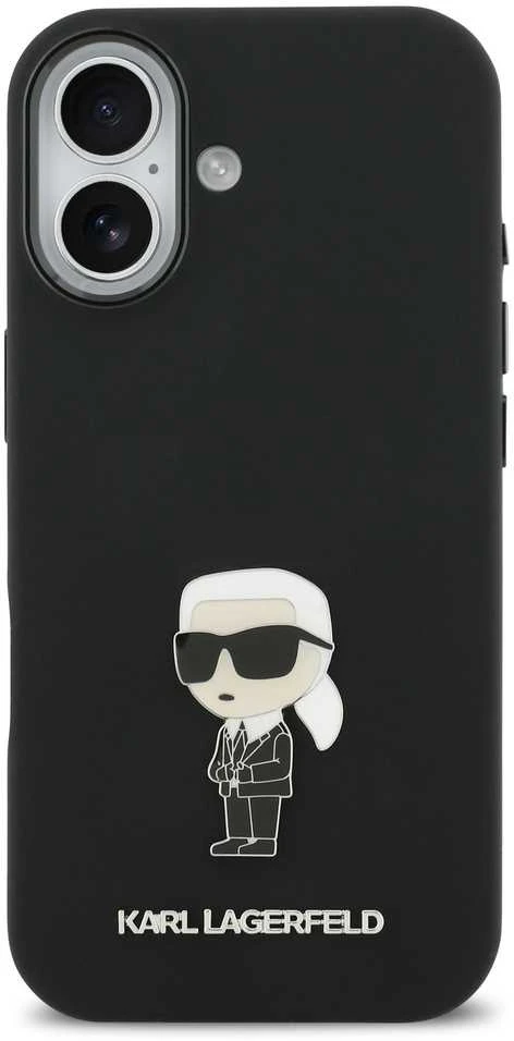 Karl Lagerfeld Liquid Silicone Metal Ikonik dėklas skirtas Apple iPhone 17 juodos spalvos