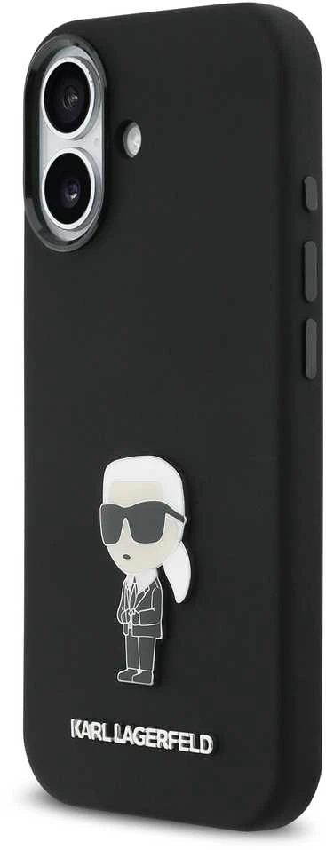 Karl Lagerfeld Liquid Silicone Metal Ikonik dėklas skirtas Apple iPhone 17 juodos spalvos