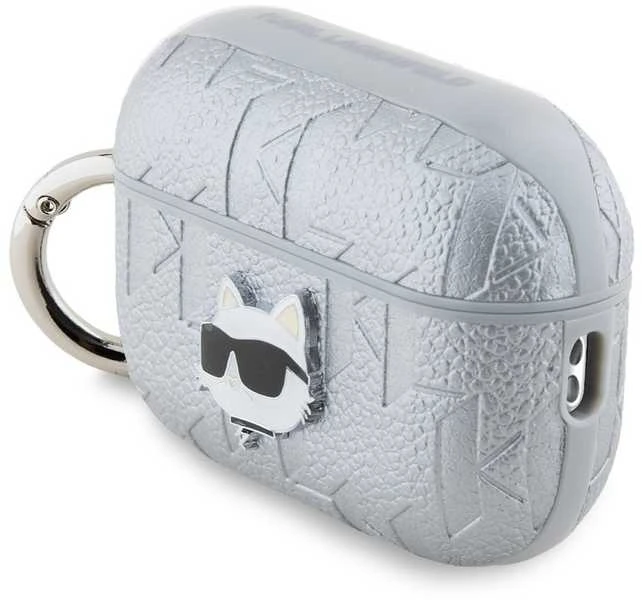 Karl Lagerfeld PU Embossed Choupette Head dėklas ausinėms AirPods Pro 2 sidabrinės spalvos