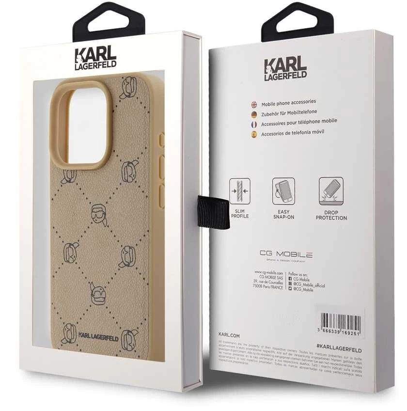 Karl Lagerfeld PU Karl Heads Pattern MagSafe dėklas telefonui Apple iPhone 15 Pro Max rusvai gelsvas