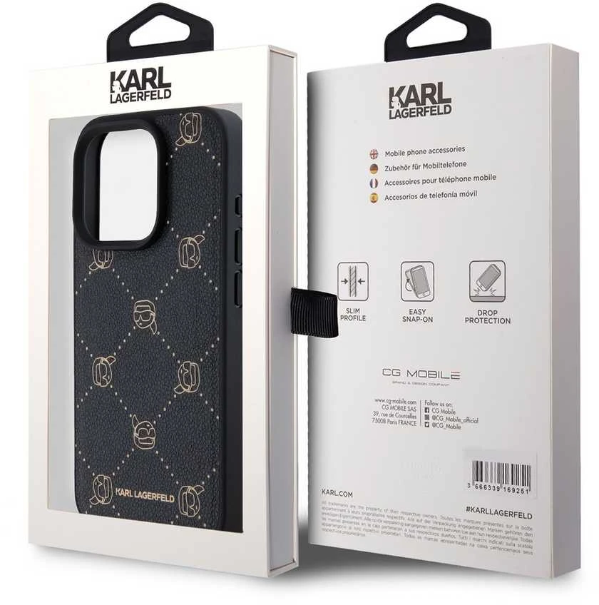Karl Lagerfeld PU Karl Heads Pattern MagSafe dėklas telefonui Apple iPhone 15 Pro Max juodos spalvos