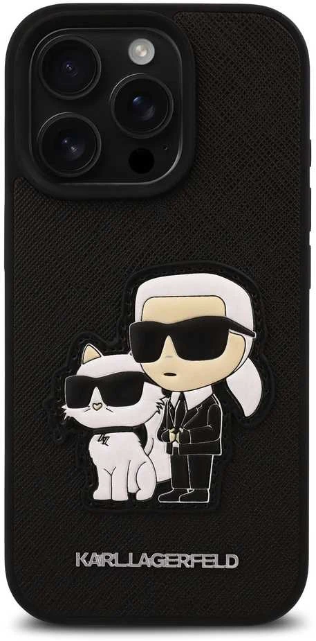 Karl Lagerfeld PU Saffiano Karl and Choupette Apple iPhone 16 Pro Max dėklas telefonui juodos spalvos