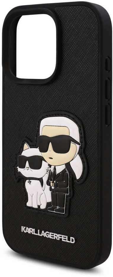Karl Lagerfeld PU Saffiano Karl and Choupette Apple iPhone 16 Pro Max dėklas telefonui juodos spalvos