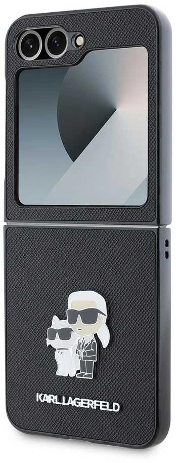 Karl Lagerfeld PU Saffiano Karl and Choupette Samsung Galaxy Z Flip6 dėklas telefonui juodos spalvos