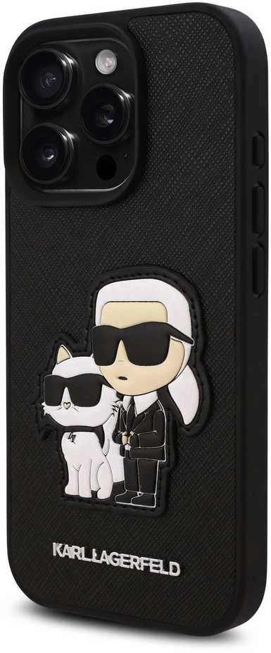 Karl Lagerfeld PU Saffiano Karl and Choupette Apple iPhone 16 Pro Max dėklas telefonui juodos spalvos