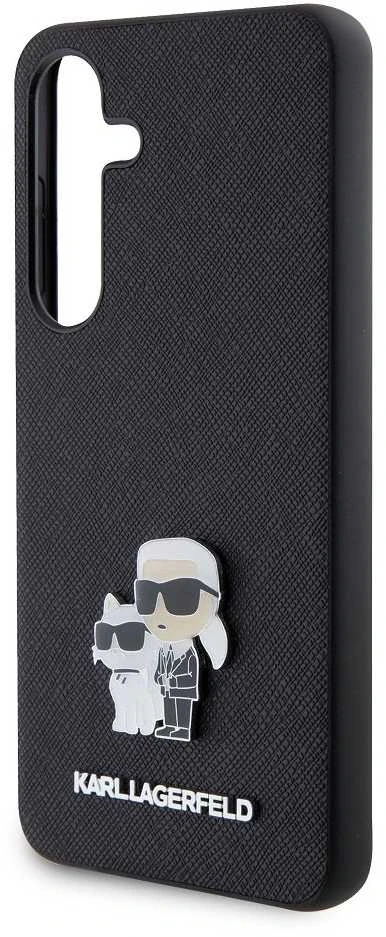 Samsung Galaxy S24 Karl Lagerfeld dėklas Saffiano Karl & Choupette Metal Pin (KLHCS24SPSAKCMPK) juodos spalvos