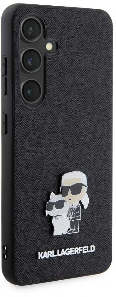 Samsung Galaxy S24 Karl Lagerfeld dėklas Saffiano Karl & Choupette Metal Pin (KLHCS24SPSAKCMPK) juodos spalvos