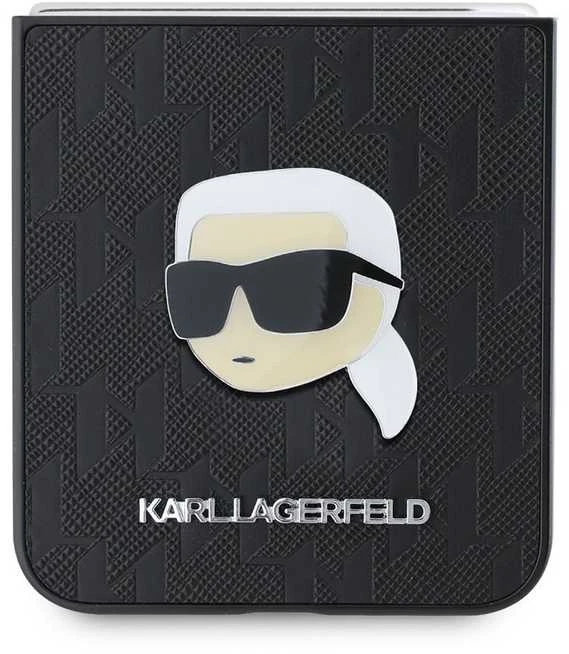 Karl Lagerfeld PU Saffiano Monogram Karl Head Samsung Galaxy Z Flip6 dėklas telefonui juodos spalvos