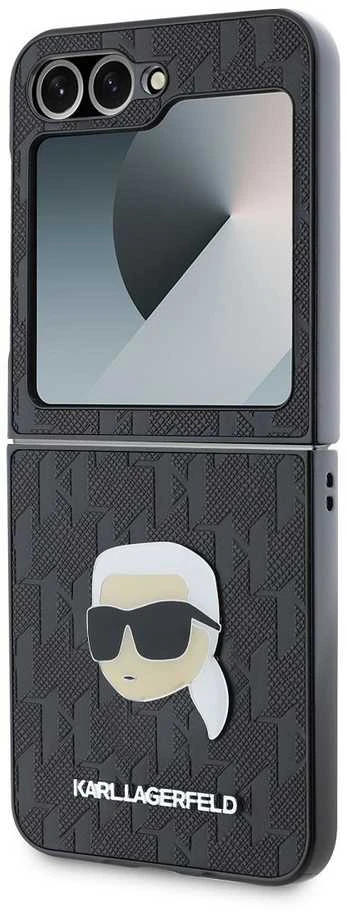 Karl Lagerfeld PU Saffiano Monogram Karl Head Samsung Galaxy Z Flip6 dėklas telefonui juodos spalvos