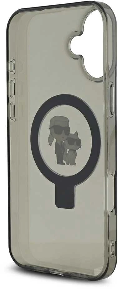 Karl Lagerfeld Ringstand Karl and Choupette MagSafe Apple iPhone 16 Plus dėklas telefonui juodos spalvos