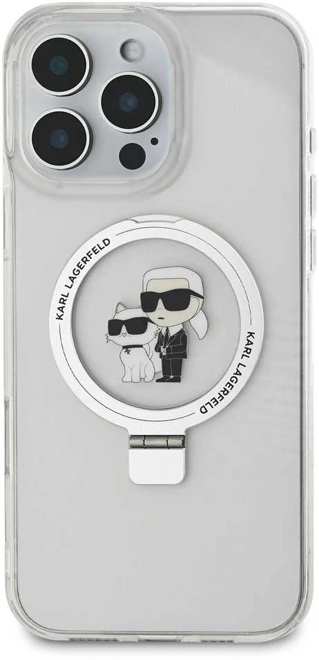 Karl Lagerfeld Ringstand Karl and Choupette MagSafe Apple iPhone 16 Pro Max dėklas telefonui baltos spalvos