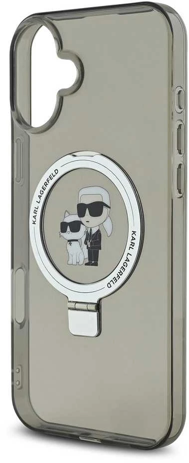 Karl Lagerfeld Ringstand Karl and Choupette MagSafe Apple iPhone 16 Plus dėklas telefonui juodos spalvos