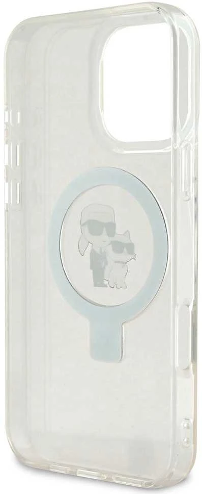 Karl Lagerfeld Ringstand Karl and Choupette MagSafe Apple iPhone 16 Pro Max dėklas telefonui baltos spalvos