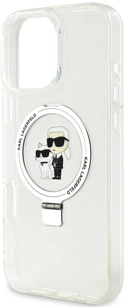 Karl Lagerfeld Ringstand Karl and Choupette MagSafe Apple iPhone 16 Pro Max dėklas telefonui baltos spalvos