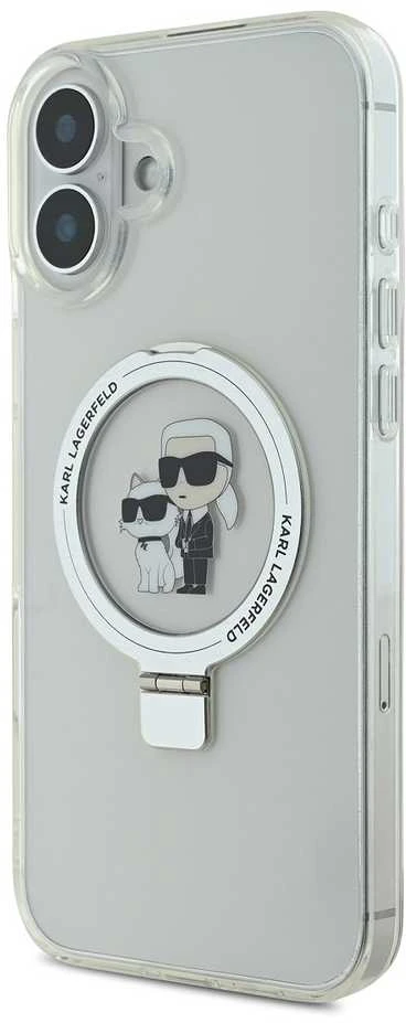 Karl Lagerfeld Ringstand Karl and Choupette MagSafe Apple iPhone 16 Plus dėklas telefonui baltos spalvos