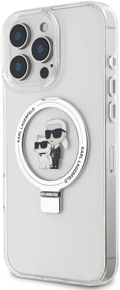 Karl Lagerfeld Ringstand Karl and Choupette MagSafe Apple iPhone 16 Pro Max dėklas telefonui baltos spalvos