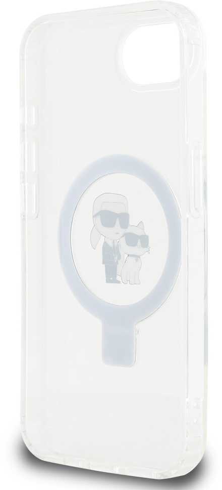 Karl Lagerfeld Ringstand Karl and Choupette MagSafe dėklas skirtas Apple iPhone 16e baltos spalvos