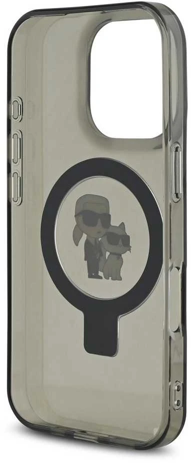 Karl Lagerfeld Ringstand Karl and Choupette MagSafe Apple iPhone 16 Pro Max dėklas telefonui juodos spalvos