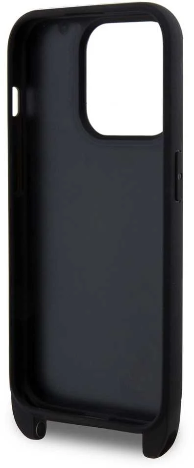 Karl Lagerfeld Saffiano Crossbody Strap Metal Karl and Choupette dėklas telefonui Apple iPhone 15 Pro juodos spalvos