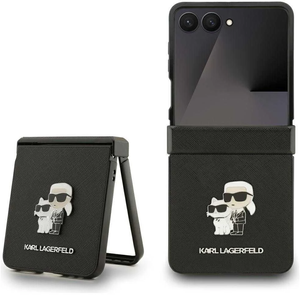 Karl Lagerfeld Saffiano Karl&Choupette Pin dėklas skirtas Samsung Galaxy Z Flip7 Juodas
